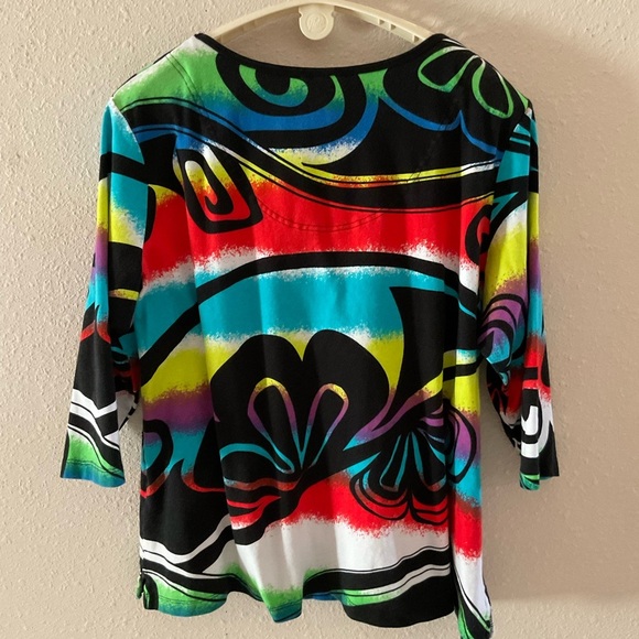Multiples Abstract Print Top Multicolor Beaded Cotton Pullover Women’s Size 2X - Picture 2 of 14